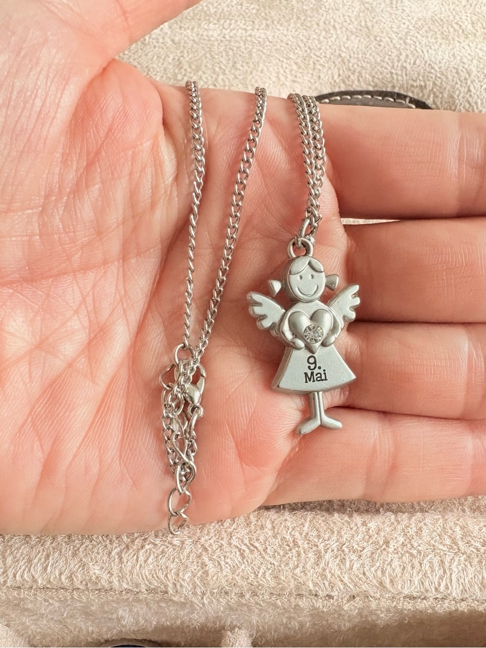 Sterling Silver Angel Pendant Necklace with Heart Accent
